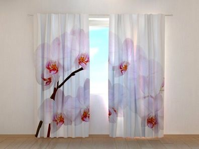 Fotogardinen "Schneeweisse Orchideen" Vorhang mit 3D Fotodruck, Maßanfertigung