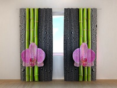 Fotogardinen "Orchideen und Bambus" Vorhang mit 3D Fotodruck, Maßanfertigung
