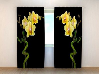 Fotogardinen "Bambus und Orchidee im Duett" Vorhang mit 3D Fotodruck, Maßanfertigung