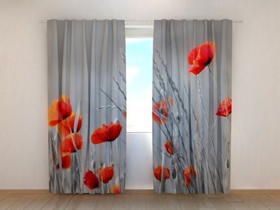 Fotogardinen "Wilde Mohnblumen" Vorhang mit 3D Fotodruck, Maßanfertigung