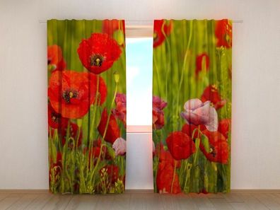 Fotogardinen "Rote Mohnblumen" Vorhang mit 3D Fotodruck, Maßanfertigung