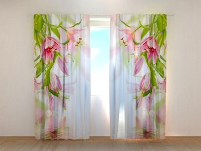 Fotogardinen "Rosa Lilien" Vorhang mit 3D Fotodruck, Maßanfertigung