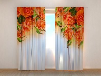 Fotogardinen "Orange Rosen" Vorhang mit 3D Fotodruck, Maßanfertigung