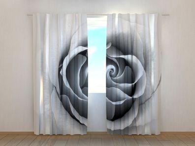 Fotogardinen "Graue Rose" Vorhang mit 3D Fotodruck, Maßanfertigung