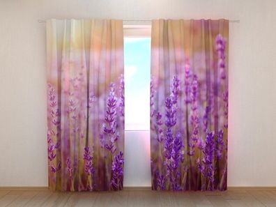 Fotogardinen "Sonnenuntergang über Lavendelfeld" Vorhang mit 3D Fotodruck, auf Maß