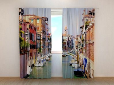 Fotogardinen "Wasserweg in Venedig" Vorhang mit 3D Fotodruck, Maßanfertigung
