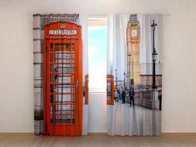 Fotogardinen "Britische Telefonzelle" Vorhang mit 3D Fotodruck, Maßanfertigung