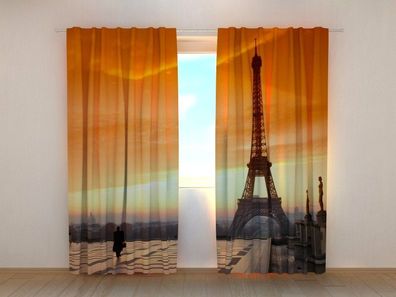 Fotogardinen "Paris und Eiffelturm" Vorhang mit 3D Fotodruck, Maßanfertigung