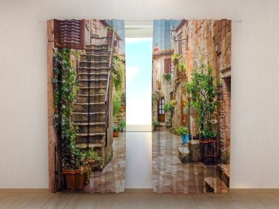 Fotogardinen "Seitengasse in Toskana" Vorhang mit 3D Fotodruck, Maßanfertigung
