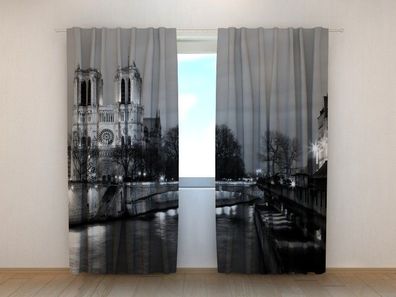 Fotogardinen "Notre-Dame in schwarz-weiss" Vorhang mit 3D Fotodruck, Maßanfertigung