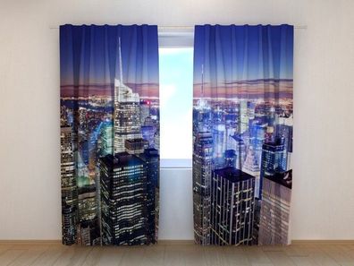 Fotogardinen "New York bei Nacht" Vorhang mit 3D Fotodruck, Maßanfertigung