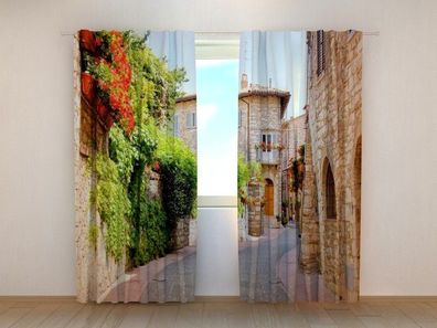 Fotogardinen "Mediterrane Seitengasse" Vorhang mit 3D Fotodruck, Maßanfertigung
