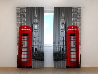Fotogardinen "Londoner Telefonzellen" Vorhang mit 3D Fotodruck, Maßanfertigung