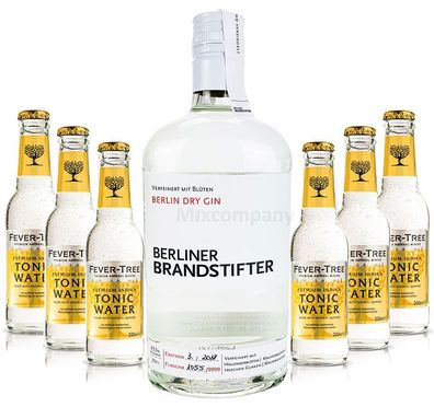 Brandstifter Berlin Dry Gin 0,7l (43,3% Vol) + 6x Fever-Tree Premium Indian Ton