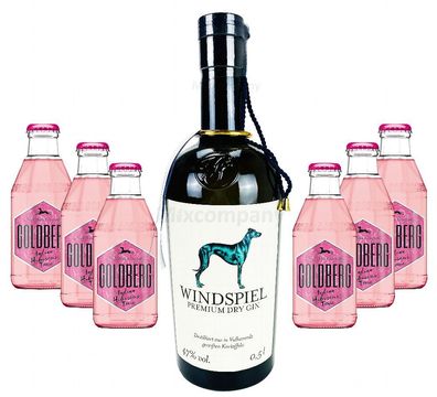 Windspiel Premium Dry Gin 0,5l (47% Vol) + 6x Goldberg Indian Hibiscus Tonic 0,