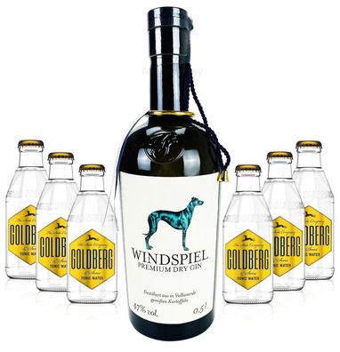 Windspiel Premium Dry Gin 0,5l (47% Vol) + 6x Goldberg Tonic Water 0,2l Mehrweg