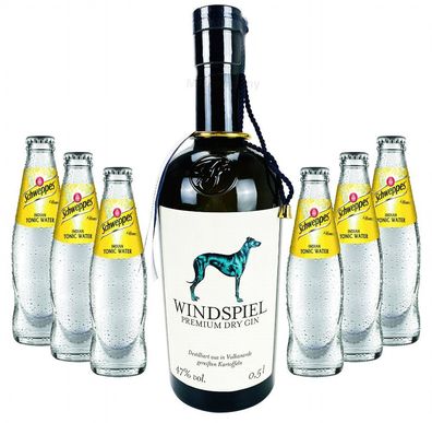 Windspiel Premium Dry Gin 0,5l (47% Vol) + 6x Schweppes Indian Tonic Water 0,2l