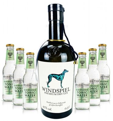 Windspiel Premium Dry Gin 0,5l (47% Vol) + 6x Fever-Tree Elderflower Tonic Wate