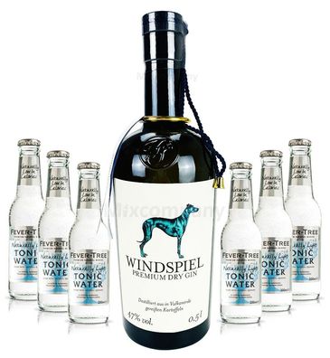 Windspiel Premium Dry Gin 0,5l (47% Vol) + 6x FEVER-TREE Naturally Light Indian