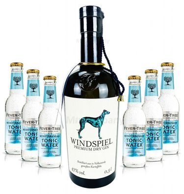 Windspiel Premium Dry Gin 0,5l (47% Vol) + 6x Fever-Tree Mediterranean Tonic Wa