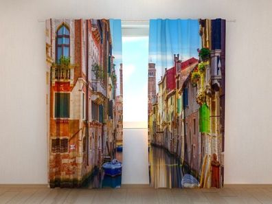Fotogardinen "Wasserkanal in Venedig" Vorhang mit 3D Fotodruck, auf Maß