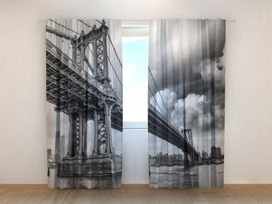 Fotogardinen "Brücke in schwarz-weiss" Vorhang mit 3D Fotodruck, Maßanfertigung