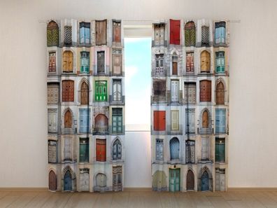 Fotogardinen "Alte bunte Türen" Vorhang mit 3D Fotodruck, Maßanfertigung
