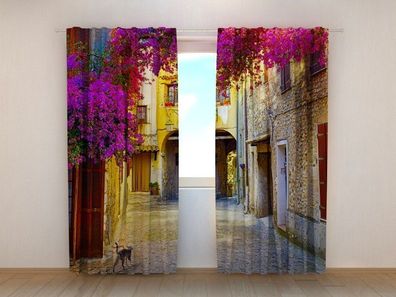 Fotogardinen "Italienische Blumengasse" Vorhang mit 3D Fotodruck, Maßanfertigung