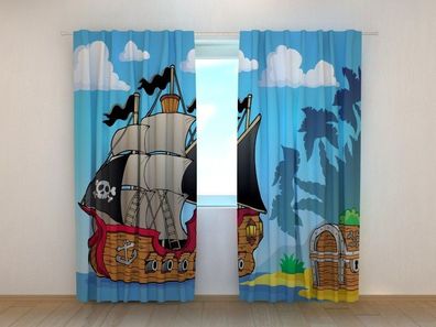Fotogardinen "Piratenschiff" Vorhang mit 3D Fotodruck, Maßanfertigung