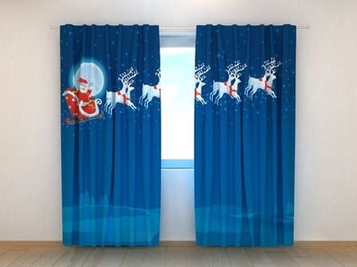 Fotogardinen "Lustiger Weihnachtsmann" Vorhang mit 3D Fotodruck, Maßanfertigung