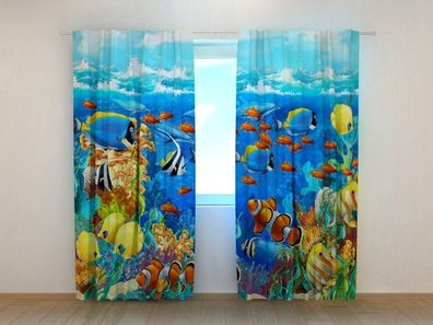 Fotogardinen "Unterwasserwelt" Vorhang mit 3D Fotodruck, Maßanfertigung