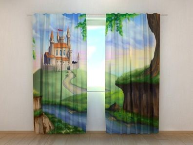 Fotogardinen "Prinzessin Schloss" Vorhang mit 3D Fotodruck, Maßanfertigung