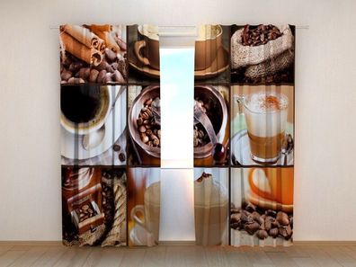 Fotogardinen "Kaffee Collage 5" Vorhang mit 3D Fotodruck, Maßanfertigung