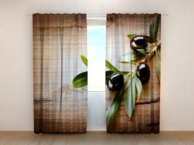 Fotogardinen "Schwarze Oliven" Vorhang mit 3D Fotodruck, Maßanfertigung