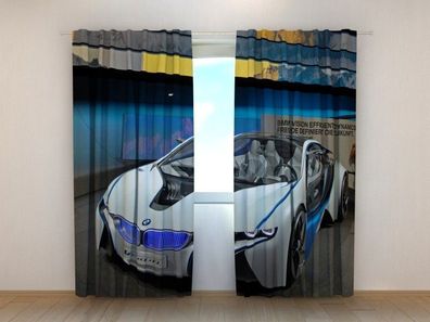 Fotogardinen "Weisser Sportwagen" Vorhang mit 3D Fotodruck, Maßanfertigung