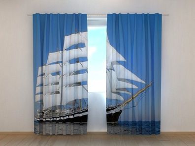 Fotogardinen "Weisses Segelschiff" Vorhang mit 3D Fotodruck, Maßanfertigung