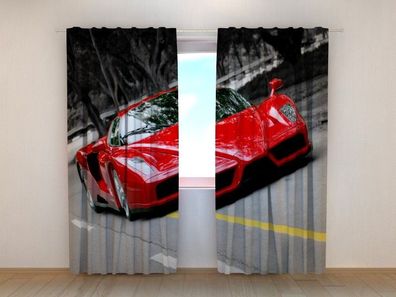 Fotogardinen "Roter Sportwagen" Vorhang mit 3D Fotodruck, Maßanfertigung