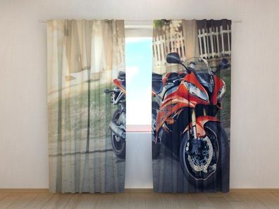 Fotogardinen "Roter Motorrad" Vorhang mit 3D Fotodruck, Maßanfertigung
