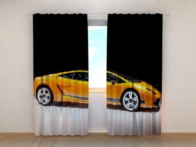 Fotogardinen "Gelber Sportwagen" Vorhang mit 3D Fotodruck, Maßanfertigung