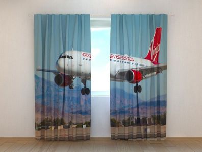 Fotogardinen "Flugzeug im Anflug" Vorhang mit 3D Fotodruck, Maßanfertigung