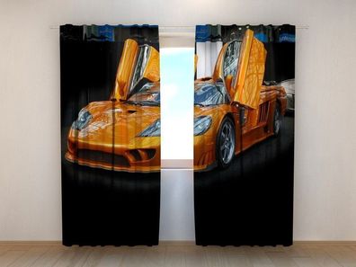 Fotogardinen "Orange Ferrari" Vorhang mit 3D Fotodruck, Maßanfertigung