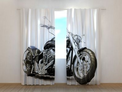 Fotogardinen "Schwarzer Motorrad" Vorhang mit 3D Fotodruck, Maßanfertigung