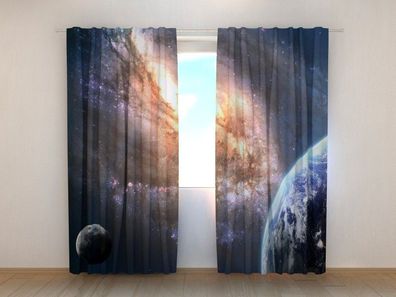 Fotogardinen "Erde im Weltall" Vorhang mit 3D Fotodruck, Maßanfertigung