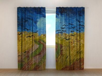 Fotogardinen "Weizenfeld mit Raben" Vorhang mit 3D Fotodruck, Maßanfertigung