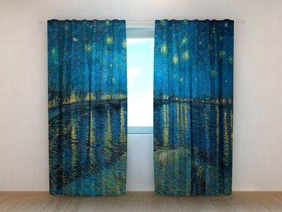 Fotogardinen "Sternennacht über der Rhone" Vorhang mit 3D Fotodruck, Maßanfertigung