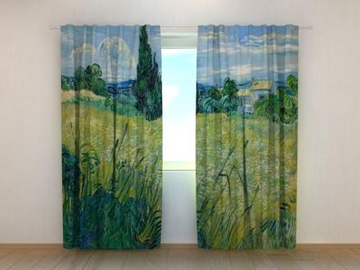 Fotogardinen "Grünes Weizenfeld mit Zypresse" Vorhang mit Fotodruck, Maßanfertigung