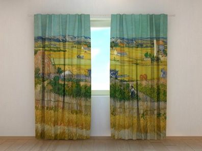 Fotogardinen "Ernte in La Crau" Vorhang mit 3D Fotodruck, Maßanfertigung