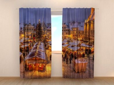 Fotogardinen "Weihnachtsmarkt" Vorhang mit 3D Fotodruck, Maßanfertigung