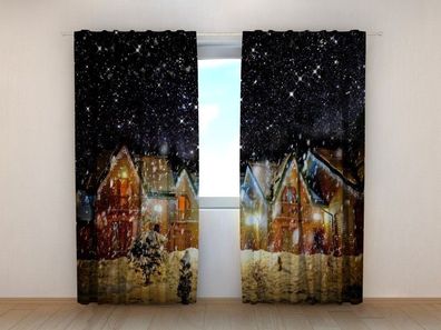 Fotogardinen "Weihnachtsnacht" Vorhang mit 3D Fotodruck, Maßanfertigung