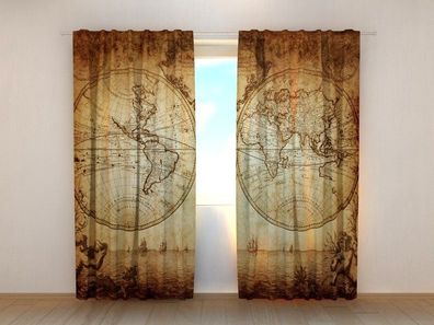 Fotogardinen "Weltkarte" Vorhang mit 3D Fotodruck, Maßanfertigung